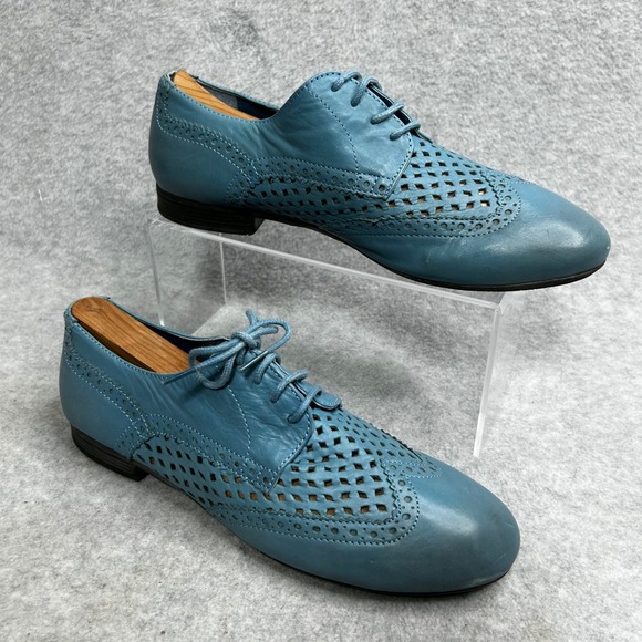 Hotter Comfort Concept Shoes - Hotter Comfort Teal Leather Perforated Brogue Oxford Shoes Lace Up Low Heel 8‎